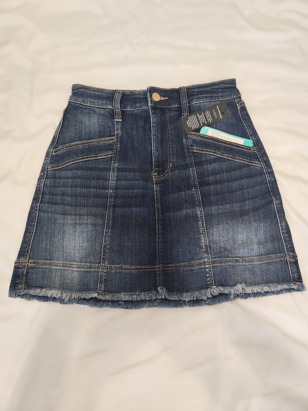 Liverpool Dark Blue Denim Mini Skirt with Frayed Hem